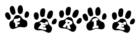 The image shows a series of animal paw prints arranged in a horizontal line. Each paw print contains a letter, and together they spell out the word Ferie.