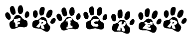 The image shows a row of animal paw prints, each containing a letter. The letters spell out the word Fricker within the paw prints.