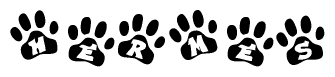 The image shows a row of animal paw prints, each containing a letter. The letters spell out the word Hermes within the paw prints.