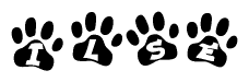 The image shows a series of animal paw prints arranged horizontally. Within each paw print, there's a letter; together they spell Ilse