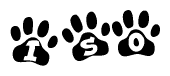 The image shows a series of animal paw prints arranged horizontally. Within each paw print, there's a letter; together they spell Iso