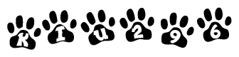 The image shows a series of animal paw prints arranged in a horizontal line. Each paw print contains a letter, and together they spell out the word Kiu296.