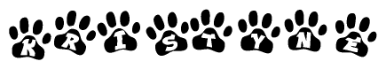 The image shows a row of animal paw prints, each containing a letter. The letters spell out the word Kristyne within the paw prints.