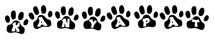 The image shows a series of animal paw prints arranged in a horizontal line. Each paw print contains a letter, and together they spell out the word Kanyapat.