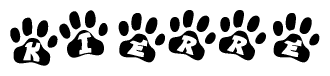 The image shows a series of animal paw prints arranged horizontally. Within each paw print, there's a letter; together they spell Kierre