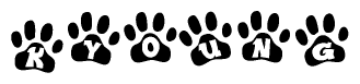 The image shows a row of animal paw prints, each containing a letter. The letters spell out the word Kyoung within the paw prints.