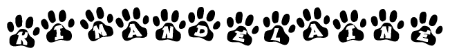 The image shows a row of animal paw prints, each containing a letter. The letters spell out the word Kimandelaine within the paw prints.