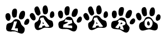 The image shows a series of animal paw prints arranged horizontally. Within each paw print, there's a letter; together they spell Lazaro