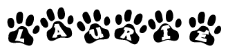 The image shows a row of animal paw prints, each containing a letter. The letters spell out the word Laurie within the paw prints.
