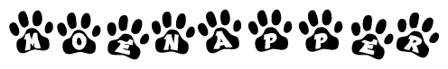 The image shows a series of animal paw prints arranged horizontally. Within each paw print, there's a letter; together they spell Moenapper