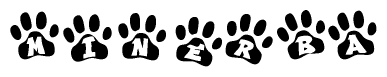 The image shows a row of animal paw prints, each containing a letter. The letters spell out the word Minerba within the paw prints.