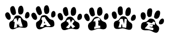 The image shows a series of animal paw prints arranged horizontally. Within each paw print, there's a letter; together they spell Maxine