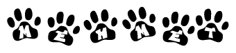 The image shows a series of animal paw prints arranged horizontally. Within each paw print, there's a letter; together they spell Mehmet
