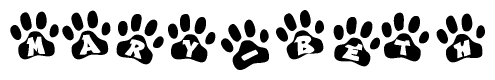 The image shows a series of animal paw prints arranged horizontally. Within each paw print, there's a letter; together they spell Mary-beth