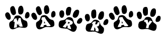 The image shows a series of animal paw prints arranged horizontally. Within each paw print, there's a letter; together they spell Markay