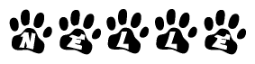The image shows a series of animal paw prints arranged horizontally. Within each paw print, there's a letter; together they spell Nelle