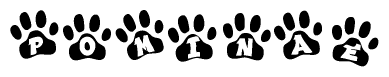 The image shows a series of animal paw prints arranged horizontally. Within each paw print, there's a letter; together they spell Pominae