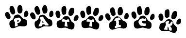 The image shows a series of animal paw prints arranged horizontally. Within each paw print, there's a letter; together they spell Pattick