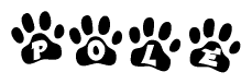 The image shows a series of animal paw prints arranged horizontally. Within each paw print, there's a letter; together they spell Pole