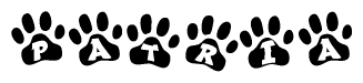 The image shows a row of animal paw prints, each containing a letter. The letters spell out the word Patria within the paw prints.
