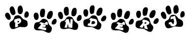The image shows a row of animal paw prints, each containing a letter. The letters spell out the word Penderj within the paw prints.