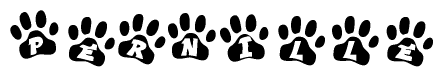 The image shows a row of animal paw prints, each containing a letter. The letters spell out the word Pernille within the paw prints.