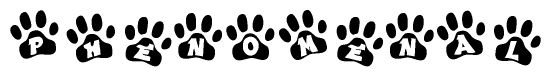 The image shows a row of animal paw prints, each containing a letter. The letters spell out the word Phenomenal within the paw prints.
