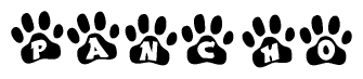 The image shows a series of animal paw prints arranged horizontally. Within each paw print, there's a letter; together they spell Pancho