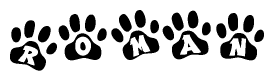 The image shows a series of animal paw prints arranged horizontally. Within each paw print, there's a letter; together they spell Roman