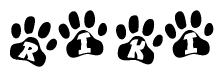 The image shows a series of animal paw prints arranged horizontally. Within each paw print, there's a letter; together they spell Riki