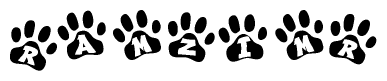 The image shows a series of animal paw prints arranged horizontally. Within each paw print, there's a letter; together they spell Ramzimr