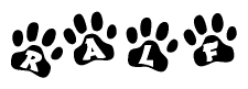 The image shows a series of animal paw prints arranged horizontally. Within each paw print, there's a letter; together they spell Ralf