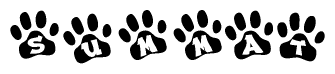 The image shows a series of animal paw prints arranged horizontally. Within each paw print, there's a letter; together they spell Summat