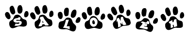 The image shows a row of animal paw prints, each containing a letter. The letters spell out the word Salomeh within the paw prints.