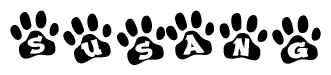 The image shows a row of animal paw prints, each containing a letter. The letters spell out the word Susang within the paw prints.