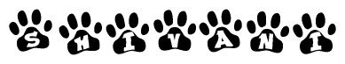 The image shows a series of animal paw prints arranged horizontally. Within each paw print, there's a letter; together they spell Shivani