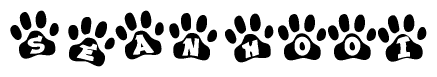 The image shows a series of animal paw prints arranged horizontally. Within each paw print, there's a letter; together they spell Seanhooi