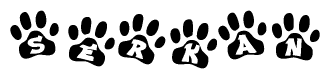 The image shows a series of animal paw prints arranged horizontally. Within each paw print, there's a letter; together they spell Serkan