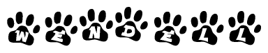 The image shows a row of animal paw prints, each containing a letter. The letters spell out the word Wendell within the paw prints.