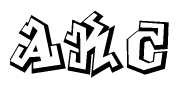 The image is a stylized representation of the letters Akc designed to mimic the look of graffiti text. The letters are bold and have a three-dimensional appearance, with emphasis on angles and shadowing effects.