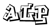 The clipart image depicts the word Alp in a style reminiscent of graffiti. The letters are drawn in a bold, block-like script with sharp angles and a three-dimensional appearance.