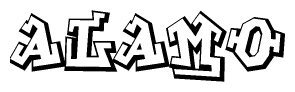 The clipart image features a stylized text in a graffiti font that reads Alamo.