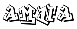 The clipart image depicts the word Amna in a style reminiscent of graffiti. The letters are drawn in a bold, block-like script with sharp angles and a three-dimensional appearance.