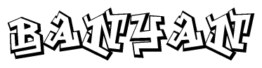 The clipart image features a stylized text in a graffiti font that reads Banyan.