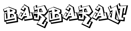 The image is a stylized representation of the letters Barbaran designed to mimic the look of graffiti text. The letters are bold and have a three-dimensional appearance, with emphasis on angles and shadowing effects.
