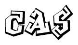 The image is a stylized representation of the letters Cas designed to mimic the look of graffiti text. The letters are bold and have a three-dimensional appearance, with emphasis on angles and shadowing effects.