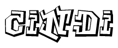 The clipart image depicts the word Cindi in a style reminiscent of graffiti. The letters are drawn in a bold, block-like script with sharp angles and a three-dimensional appearance.