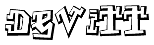 The clipart image depicts the word Devitt in a style reminiscent of graffiti. The letters are drawn in a bold, block-like script with sharp angles and a three-dimensional appearance.