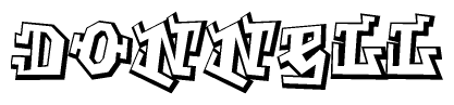 The image is a stylized representation of the letters Donnell designed to mimic the look of graffiti text. The letters are bold and have a three-dimensional appearance, with emphasis on angles and shadowing effects.
