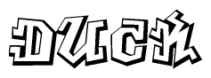 The clipart image depicts the word Duck in a style reminiscent of graffiti. The letters are drawn in a bold, block-like script with sharp angles and a three-dimensional appearance.